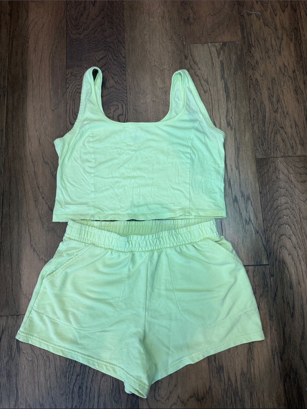Universal Bright Yellow Scoop Neck Tank Top and matching shorts